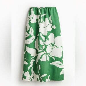 H&M Linen-blend maxi skirt NWT UK/US Large Green/White floral